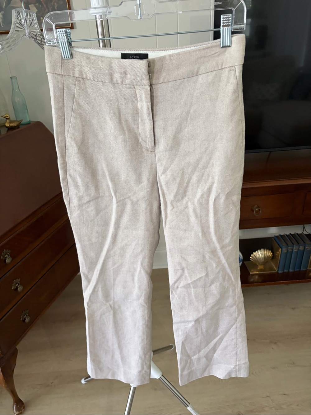 J. Crew Light Cream Straight-Leg Linen Blend Pants